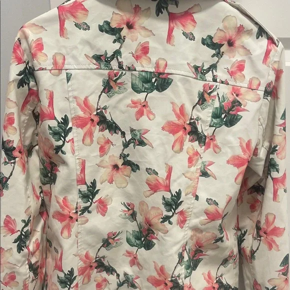 Bagatelle Women's Floral Leather Jacket - Cream and Pink - Picture 7 of 10